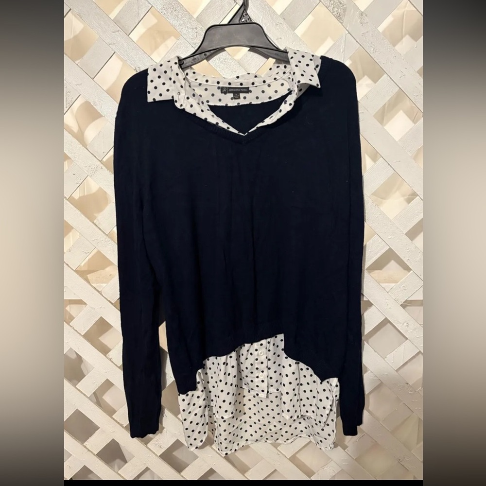 Adrianna Papell Asymmetrical Long Sleeve Button Down Shirt
